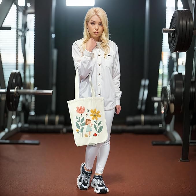 Canvas Tote Bag for Women, Aesthetic Tote Bag with Zipper Pocket for Grocery Travel Work Gift, Canvas Shopping Bag
