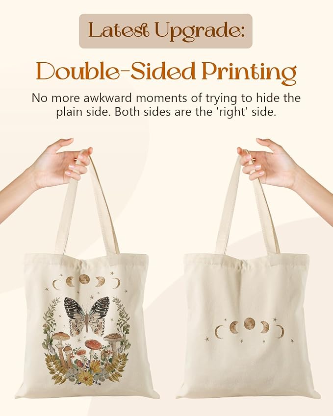 Aesthetic Tote Bag for Girls - with Magnetic Buckle and Zipper Inner Pocket for Women Lady Canvas Cotton Tote Bag