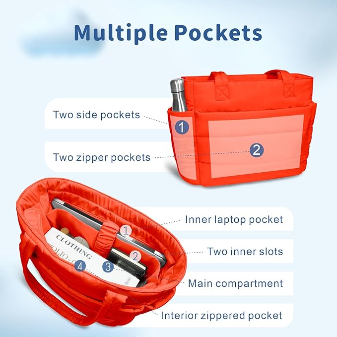 TOPDesign Puffer Tote Bag for Women, Lightweight Puffy Handbag with Compartments, Quilted Shoulder Bag for Work, Travel, Gym