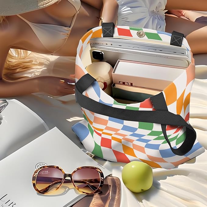 Canvas Tote Bag for Women，Cute Heavy-Duty Shoulder Bag with Zipper Pocket -Travel Tote for Grocery, Gym,Shopping