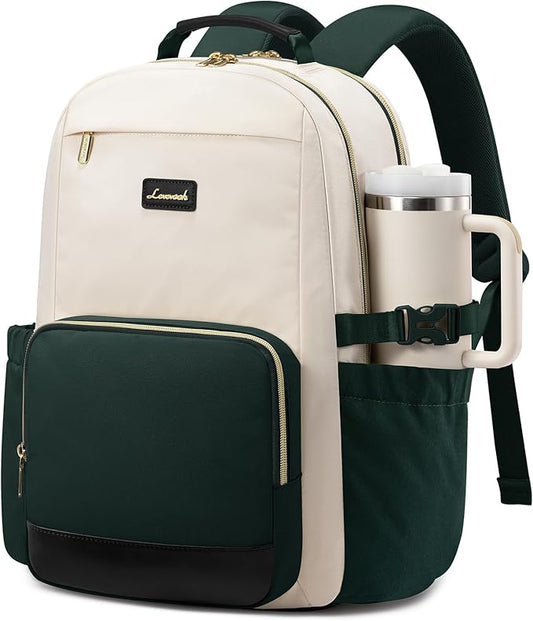 LOVEVOOK Laptop Backpack for Women with Pouch Pocket for Large Capacity Cup,17 Inch Teacher Nurse College Work Backpack Purse,Waterproof Laptop Bag Computer Back Pack for Travel, Beige-Green-Black