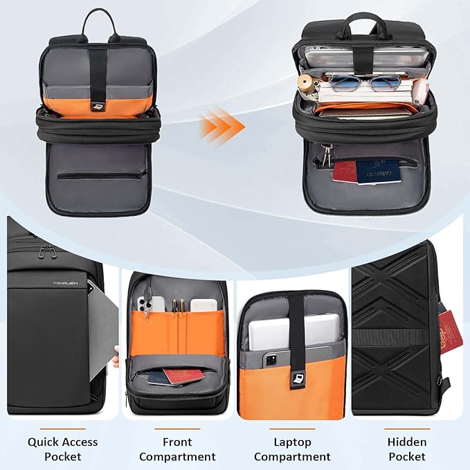 FENRUIEN Work Backpack for Men, Water Resistant Expandable Backpack with USB C Charging Port, Black 15.6 Laptop Backpack