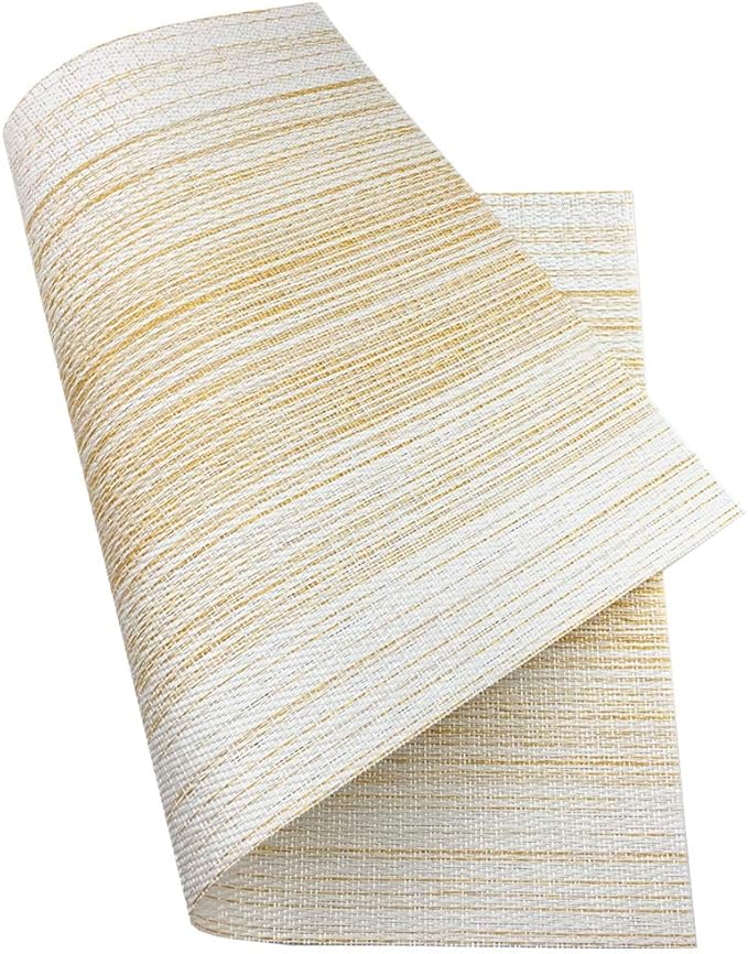 Placemat,Blending Color Durable Woven Vinyl Placemat Washable Heat-Resistant Anti-Skid Kitchen Dining Table Mats (Set of 6, Yellow with White)