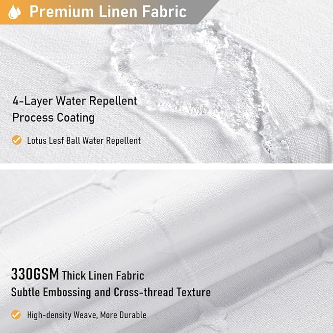 BTTN 84 Inch Wide Shower Curtain - W84xH72 Inch Boho Farmhouse Fabric Linen Shower Curtain Set with 14 Hooks, Large French Country Decorative Water-Resistant Cloth Bath Curtains for Bathroom, White