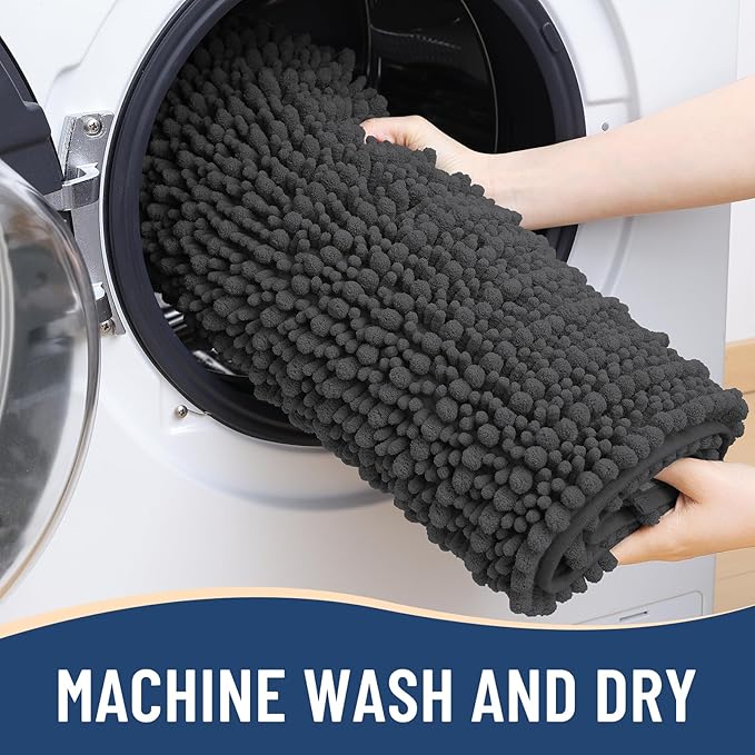 Arotive Luxury Chenille Bathroom Rug Mat, Extra Soft Thick Absorbent Shaggy Bath Rugs, Non-Slip Machine Wash Dry, Plush Bath Mats for Bathroom, Shower and Tub, 70x24, Dark Grey