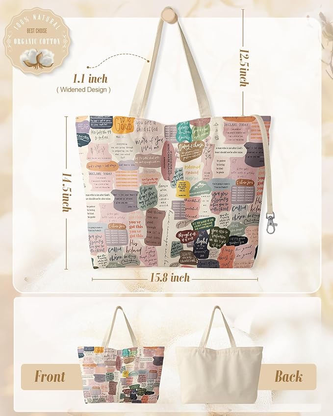 Large Tote Bag for Women - Aesthetic Cute Big Canvas Bags with Zipper Cotton Shoulder Bag for Gym, Travel, Work