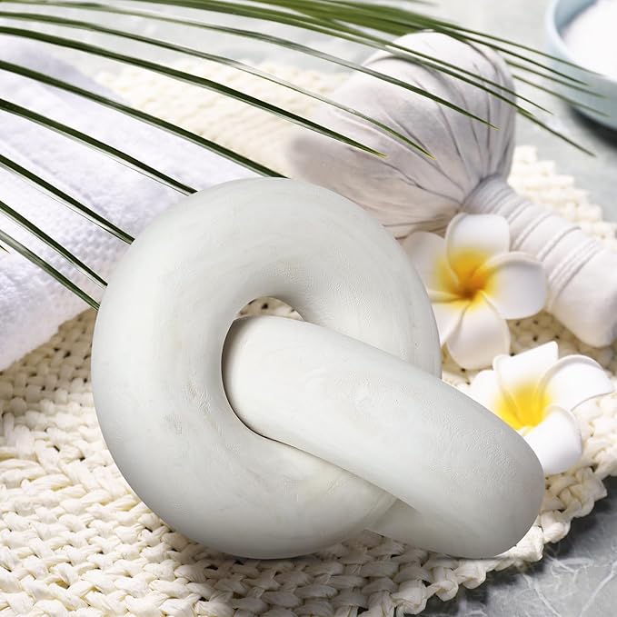 Yalikop 2 Link Wood Chain Link Decor Coffee Table Wooden Knot Decor Hand Carved Modern Farmhouse Ornament Boho Rustic Natural Chain Items for Home Living Room Bedroom Shelf Decorations(White)