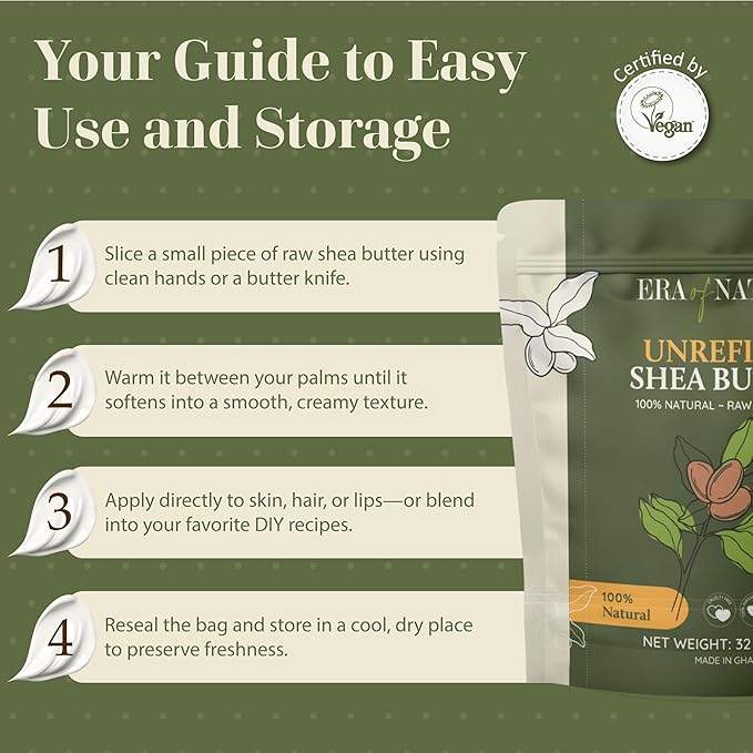 era of nature Organic Unrefined Raw African Ivory White Shea Butter 32oz - Moisturizing Raw Shea Butter Bar for Skin & Hair, DIY Lip Balm Base, Cream, Soap & Lotion Making Supplies Kit, Skincare