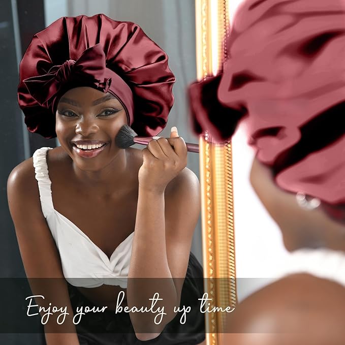 YANIBEST Silk Bonnet for Sleeping Women Satin Bonnet Double Layer Satin Lined Hair Bonnet with Tie Band Curly Hair