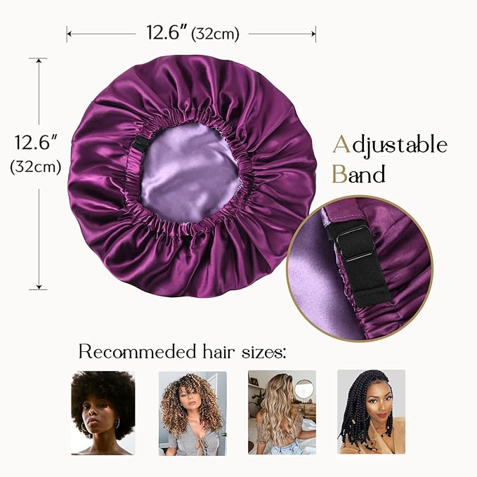 YANIBEST Adjustable Silk Bonnet Double Layer Satin Bonnet Hair Bonnet for Sleeping Bonnets for Women Hats Curly Natural Hair, Purple