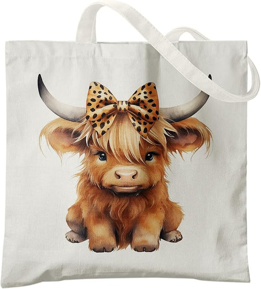 Western Highland Cow Canvas Tote Bag - Highland Cow Lover Gifts,Canvas Shoulder Bag for Women for Girls