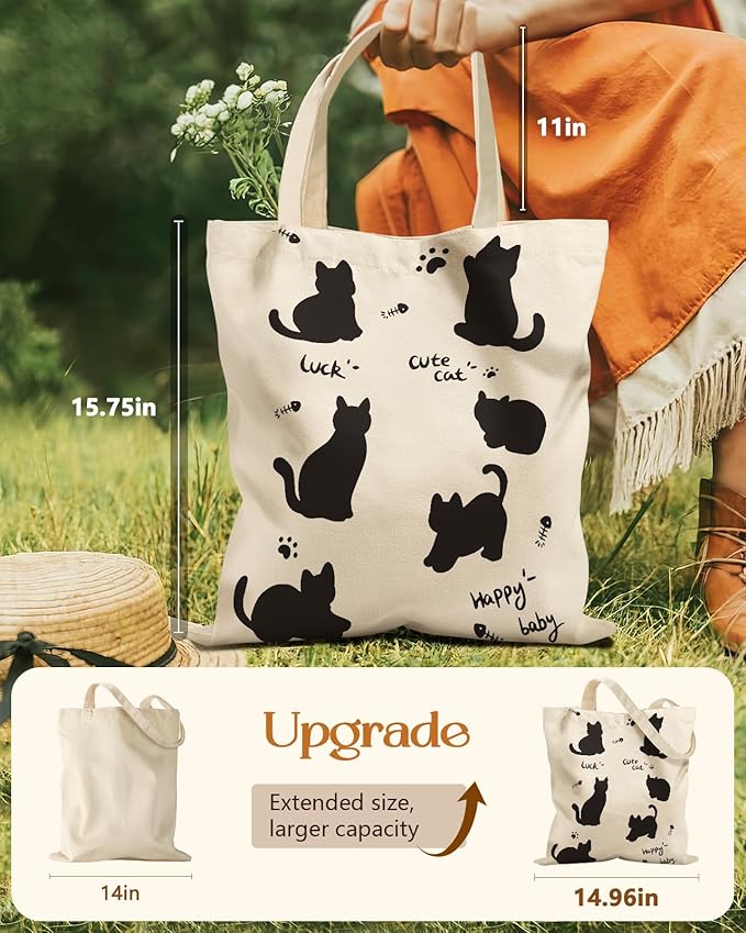 Aesthetic Tote Bag for Girls - with Magnetic Buckle and Zipper Inner Pocket for Women Lady Canvas Cotton Tote Bag