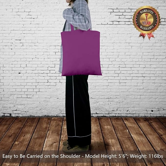 TOPDesign 12-Pack Economical 16"x15" Purple Cotton Tote Bag, Lightweight Medium Reusable Grocery Shopping Cloth Bags, Suitable for DIY, Advertising, Promotion, Gift, Activity