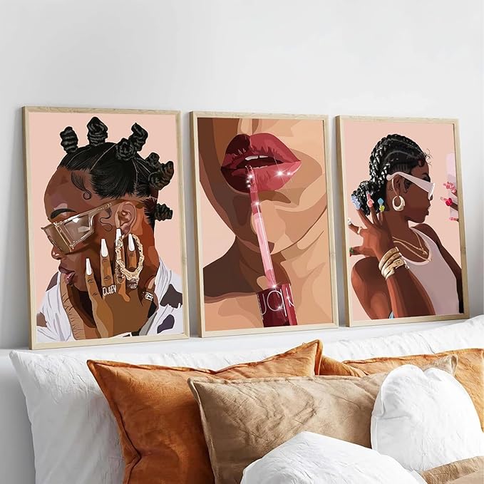 ANVOTIG African American Black Woman Posters Wall Art Set of 3 Fashion Black Girl Wall Decor Pictures Hip Hop Sunglasses Jewelry Posters Prints Paintings for Home Living Room Bedroom12x16Unframed