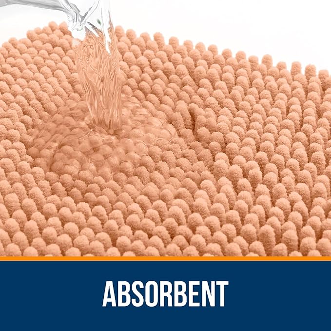 OLANLY Bathroom Rugs 24x16, Extra Soft Absorbent Chenille Bath Rugs, Rubber Backing Quick Dry, Machine Washable Bath Mats for Bathroom Floor, Tub and Shower, Home Decor Accessories, Peach