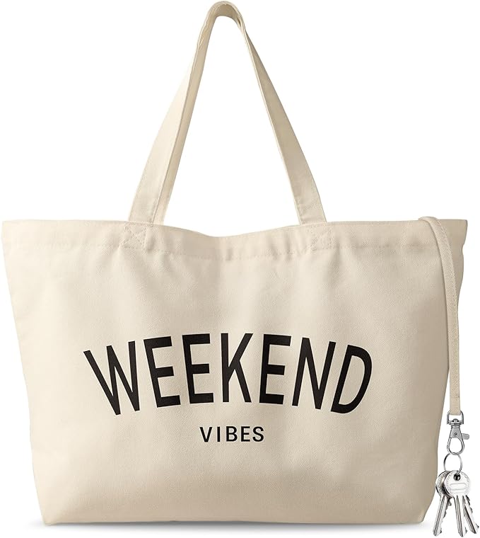 Large Tote Bag for Women - Aesthetic Cute Big Canvas Bags with Zipper Cotton Shoulder Bag for Gym, Travel, Work