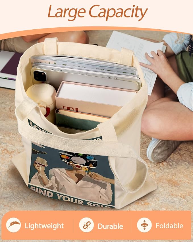 Canvas Tote Bag with Pocket - Aesthetic Cute Canvas Bag for Women Shoulder Totes for Shopping, Work, Gym