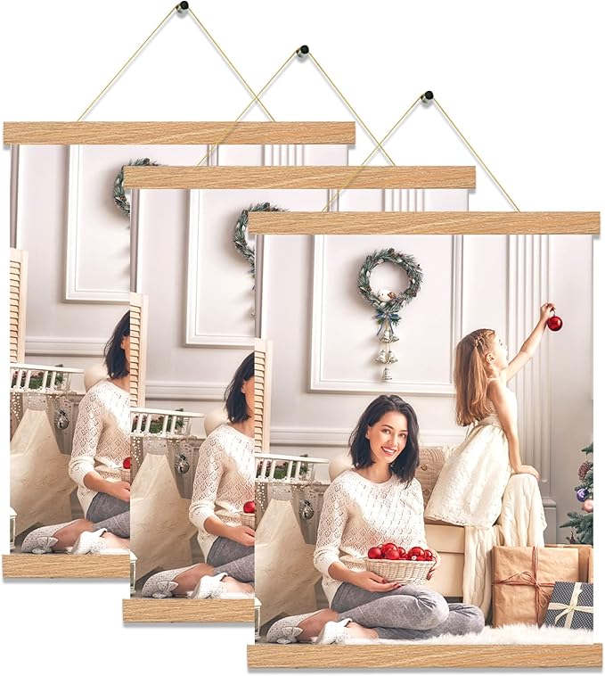 3 Pack Magnetic Poster Hanger Frame,16x20 16x24 16x16 Poster Frame Wood Magnet Frames Hangers for Photos, Pictures, Prints, Maps, Scrolls and Canvas Artwork , 16", Pine Color)