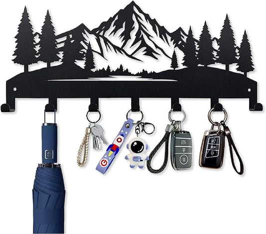 Wall Mounted Key Rack | Metal Key Rack Hook Organizer | Metal Key Organizer with 7 Hooks Wall Decoration for Front Door, Hallway, Kitchen, Office(Woodland)