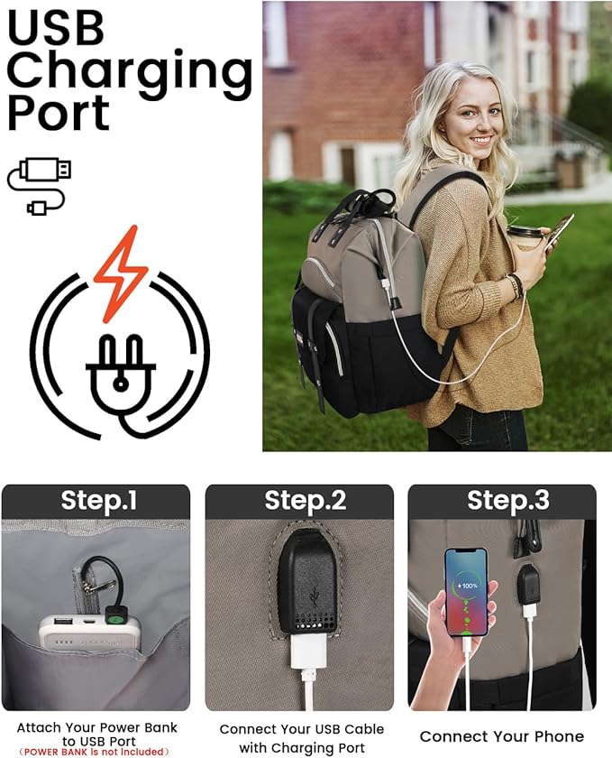 FALANKO Women Laptop Backpack, Doctor Nurse Teacher Work Adult Backpack for 15.6 Inch Laptop with RFID Anti-theft USB Charging Port College Business Computer Bookbag Grey Black