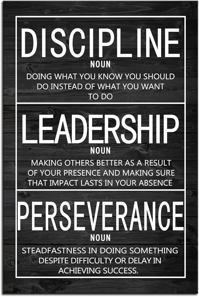 Inspirational Wall Art Discipline Noun Leadership Noun Perseverance Noun Canvas Painting Wall Art Positive Motivational Poster Framed Artwork Prints Picture for Living Room Office [12''Wx 18''H]