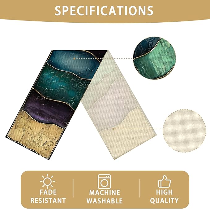 Purple Marblre Burlap Table Runner Seasonal Spring Fall Kitchen Dining Linen Table Decoration for Indoor Outdoor Home Party Dinner 13x72 Inch