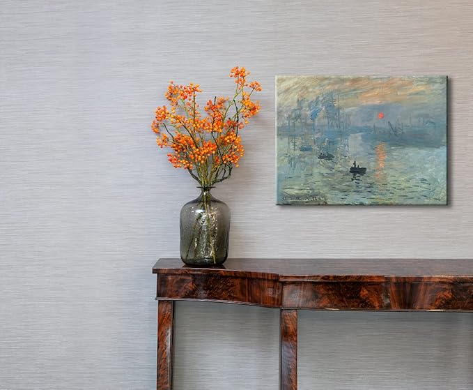 Wieco Art Impression Sunrise Canvas Prints Wall Art of Claude Monet Famous Oil Paintings Reproduction Seascape Ocean Sea Beach Pictures for Home Decorations Modern Stretched and Framed Giclee