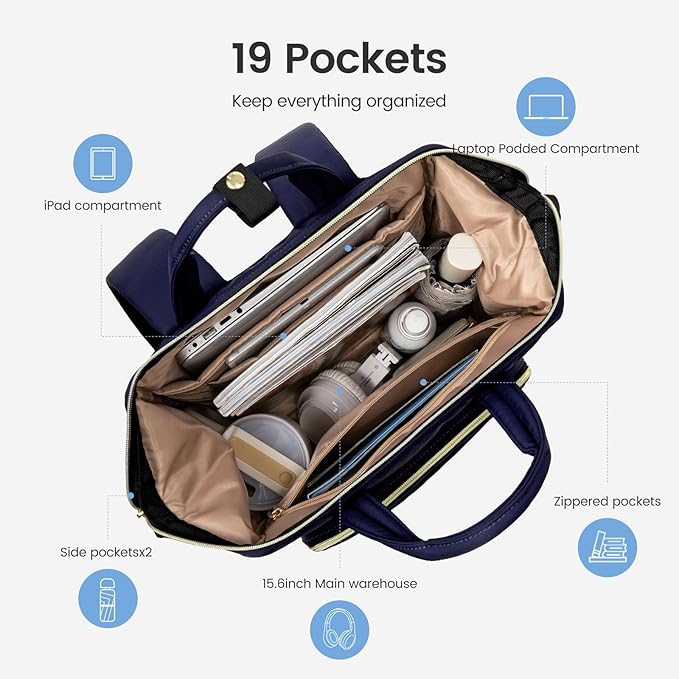 LOVEVOOK Laptop Backpack Women 15.6 inch,Lightweight Puffer Travel Backpacks for Women,Quilted Laptop Bag Computer Work Teacher Nurse Backpack,Womens Backpack Purse for College Business,Dark Blue