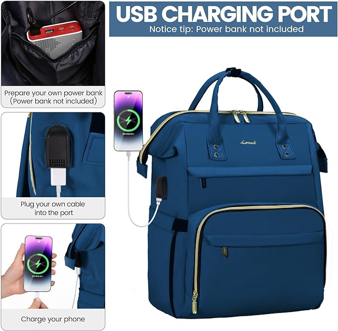 LOVEVOOK Laptop Backpack for Women,15.6 Inch Professional Womens Travel Backpack Purse Computer Laptop Bag Nurse Teacher Backpack,Waterproof College Work Bag Carry on Backpack with USB Port,Royal Blue
