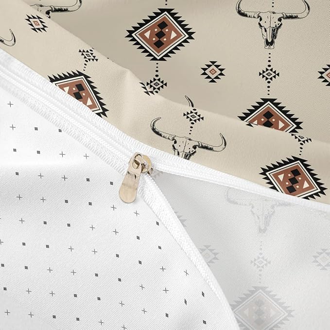 Castle Fairy Western Duvet Cover Twin Size,Tribal Geometry Southwestern Boho Soft Bedding Set,Country Cow Skull Comforter Cover 2PCS,Retro Cowboy Quilt Cover,1 Pillowcase(Not Comforter)