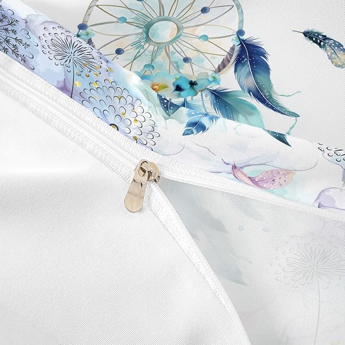 Girly Dream Catcher Duvet Cover Queen,Watercolor Feather Butterflies Retro Farmhouse Style Super Bedding Set,Wild Dandelion Colorful Marble Texture Comforter Cover Bedding 3 Piece (No Comforter)