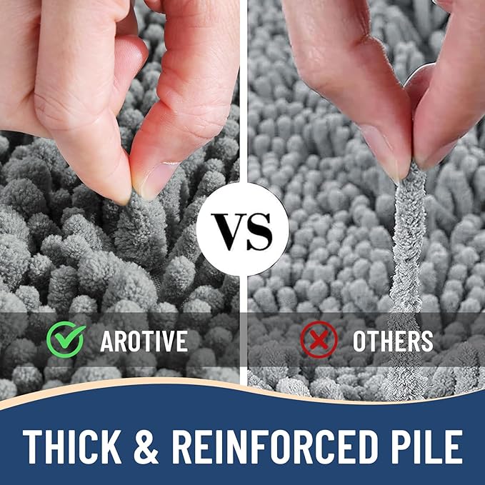 Arotive Luxury Chenille Bathroom Rug Mat, Extra Soft Thick Absorbent Shaggy Bath Rugs, Non-Slip Machine Wash Dry, Plush Bath Mats for Bathroom, Shower and Tub, 47x20, Grey