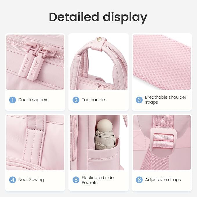 LOVEVOOK Laptop Backpack Women 15.6 inch,Lightweight Puffer Travel Backpacks for Women,Quilted Laptop Bag Computer Work Teacher Nurse Backpack,Womens Backpack Purse Daypack for College Business,Pink