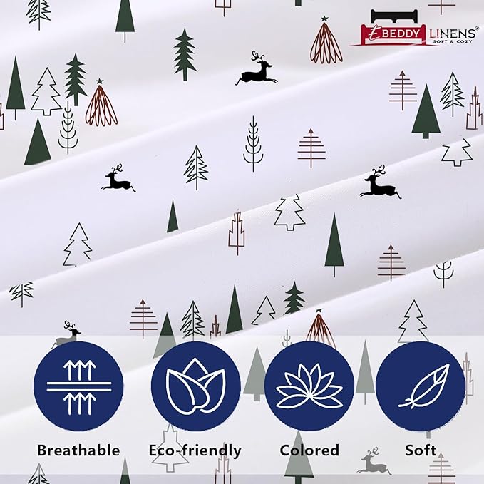 eBeddy Linens Luxury 800 TC Ultra Silky Soft Egyptian Cotton Extra Large King 136x120 Size 3-Pieces Duvet Cover Zipper Closure & Corner Ties Durable and Fade Resistant, Christmas Print