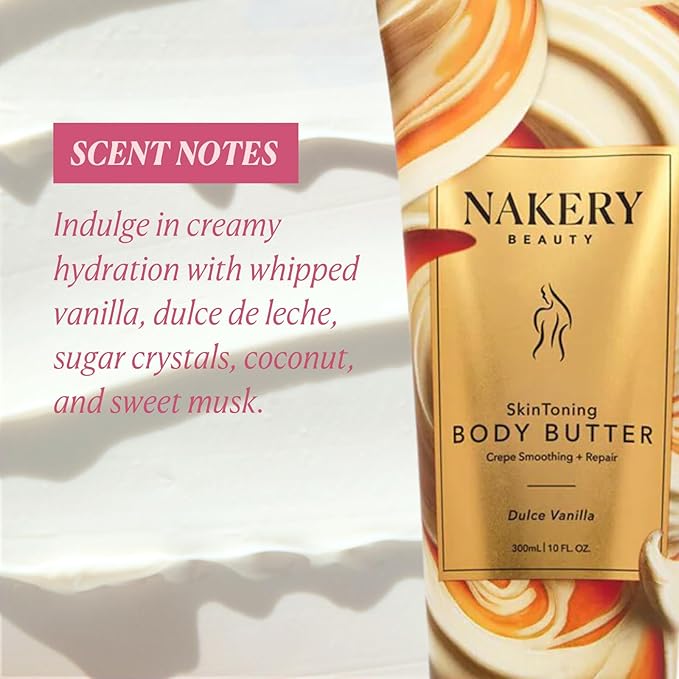 Nakery Skin Toning Body Butter for Women - Firming Body Lotion for Women - Peptide Infused Body Lotion for Crepey & Sagging Skin - Skin Firming Lotion for Neck, Arms & Legs - Dulce Vanilla