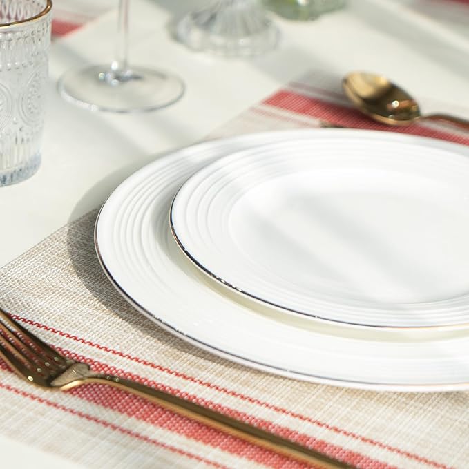 Placemats Set of 6 Vinyl/Plastic Woven Place Mats for Kitchen Table Indoor/Outdoor Washable Placemat Wipeable Dining Table Mats (Khaki Red,6)