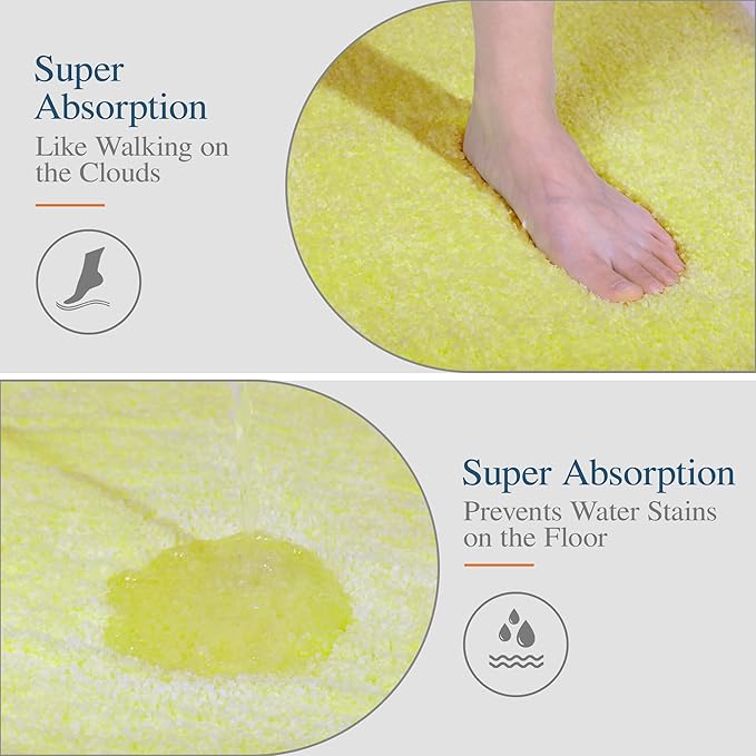 Walensee Bath Rug Non Slip Bathroom Mat (20 x 32, Yellow) Water Absorbent Soft Microfiber Shaggy Bathroom Rug Machine Washable Bath Mat Thick Plush Shower Mat