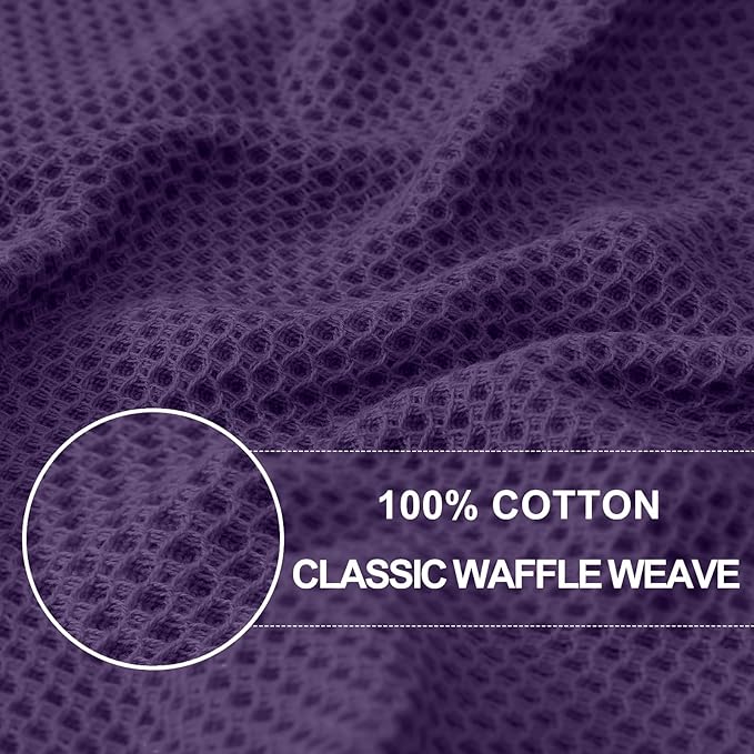 Homaxy 100% Cotton Waffle Weave Kitchen Dish Towels, Ultra Soft Absorbent Quick Drying Cleaning Towel, 13 x 28 Inches, 6-Pack, Eggplant