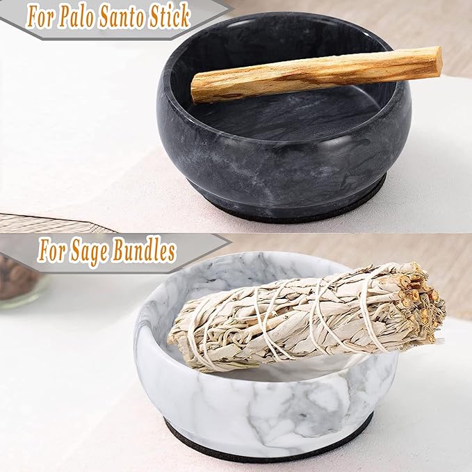 Marble Incense Holder, 9 Hole Burner for Meditation, Natural White & Grey Ash Grabber - Birthday Gift for Mom