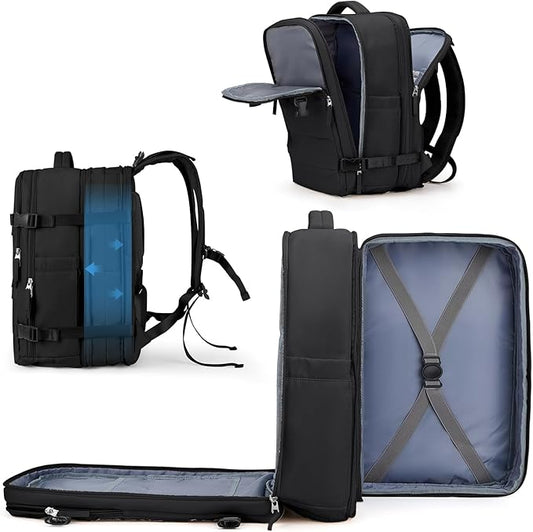 coowoz Large Travel Backpack For Women Men, Carry On Backpack,Hiking Backpack Waterproof Outdoor Sports Rucksack Casual Daypack Expandable Heavy Duty Extra large Backpack Black Expansion