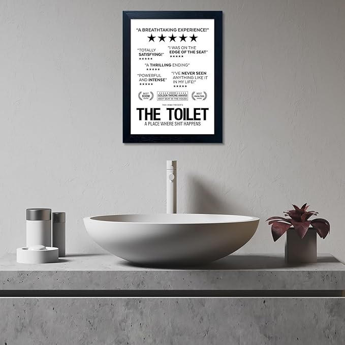 Black and White Wall Art - Bathroom Rules Sign, Framed Toilet Art Decor, Funny Loo Poop Humor Decorations