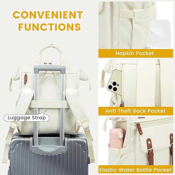 LOVEVOOK Laptop Backpack for Women Work Travel, Large Capacity Computer Backpack Purse, Nurse Bags Doctor Teacher Business Laptop Bag, Fashion College Backpack Casual Daypack, 17 Inch, Beige-brown