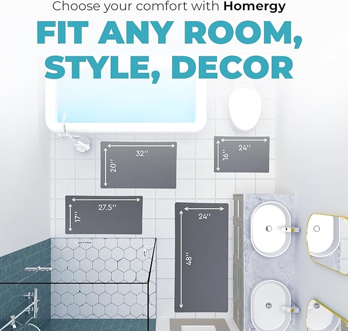 Homergy Bath Mat – Super‑Absorbent & Quick‑Dry with Non‑Slip Rubber Backing, Machine Washable & Odor Resistant – 24x48 in, Dark Gray