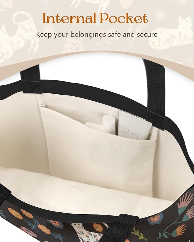 Canvas Tote Bag for Women - Aesthetic Canvas Totes with Pockets Cute Reusable Cloths Ladies Shoulder Bag