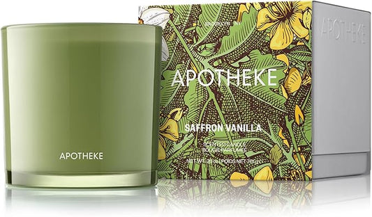 Apotheke 3-Wick Scented Candles for Home, Saffron Vanilla - 26 oz Soy Wax Jar Candle Gift for Women - Long-Lasting Fragrance with Perfume-Grade Essential Oils - Cardamom, Rose, Vanilla & Saffron