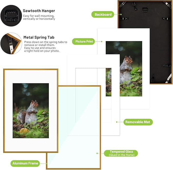 Golden State Art 11x17 Picture Frame 3 Pack - Aluminum Frames with 8x12 Removable Mats & Real Glass, Display 11x17 Posters or 8x12 Photos - Bronze Gallery Wall Frames for Home Office Decor