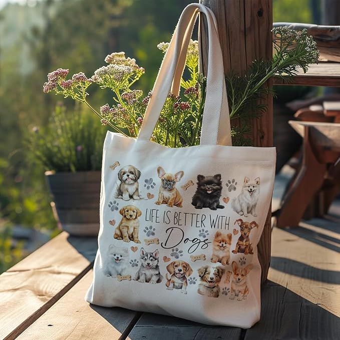 Dog Mom Canvas Tote Bags - Reusable Grocery Bags for Shopping, Funny Dog Lover Gifts for Women