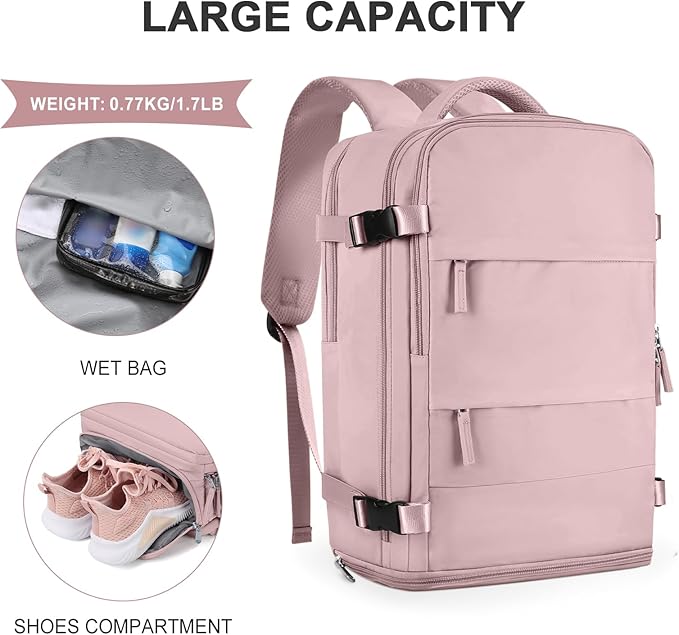 coowoz Travel Backpack For Women Men,Carry On Backpack,Hiking Backpack Waterproof Outdoor Sports Rucksack Casual Daypack travel essentials（Pink Purple）