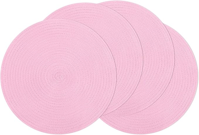 SHACOS Round Braided Placemats Set of 4 Washable 15 inch Round Table Mats for Dining Table Place Mats Home Wedding Party Decor (Pink, 4)