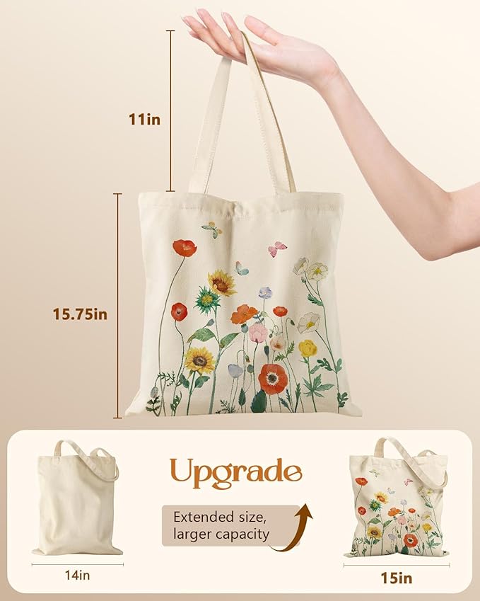 Canvas Tote Bag for Women - Aesthetic Canvas Totes with Pockets Cute Reusable Cloths Ladies Shoulder Bag